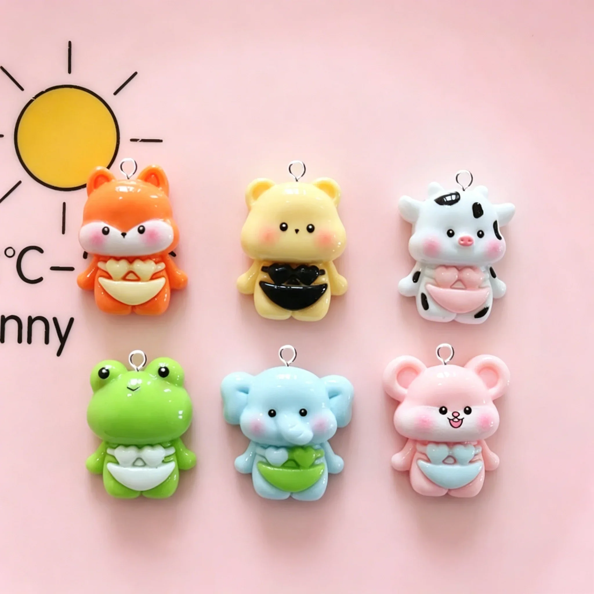 Breloques en résine en forme d'animaux de dessin animé, 10 pièces, mélange d'ours, renard, vache, grenouille, pendentifs pour boucles d'oreilles, fabrication de bijoux faits à la main