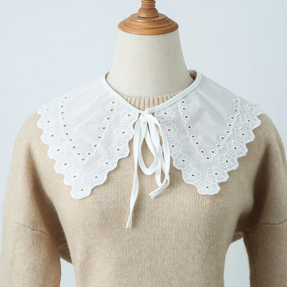 Girls Lace-Up Decorative Neck Cover Collars Cotton Top Shawl Women Flower Embroidery Fake Collar European And American Style