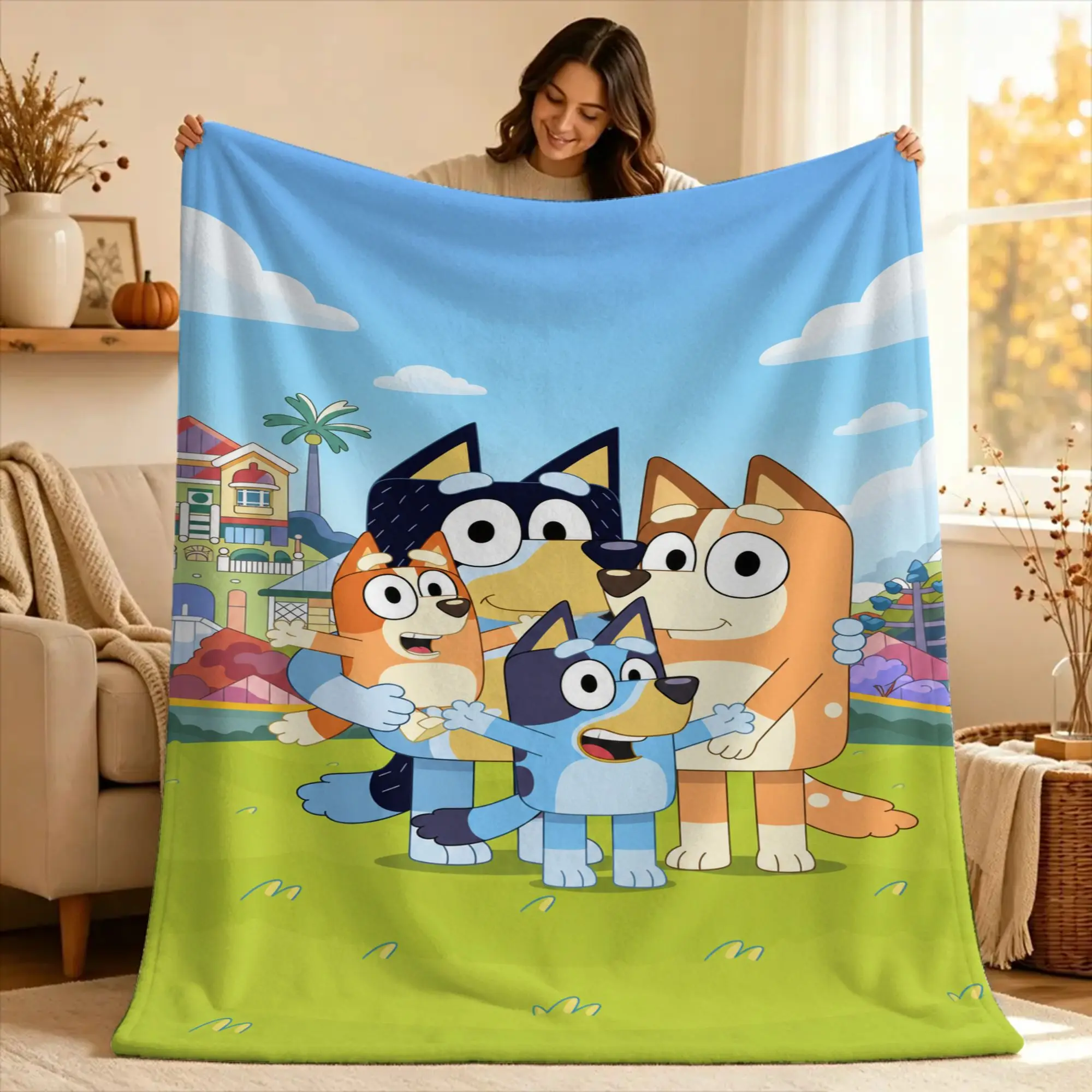 B-bluey Bingo Heeler Super Soft Blankets  Travel Plush Throw Blanket Fluffy Couch Chair Flannel Bedspread Sofa Bed Cover