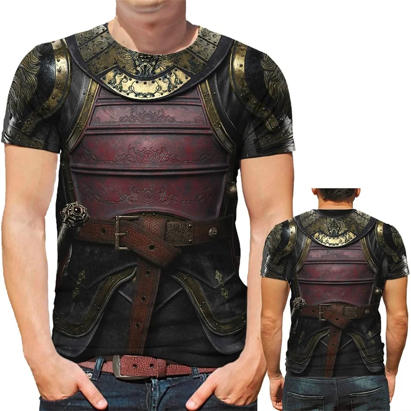 Medieval Novelty Knight Armor T-Shirt For Men 3D Printed Short Sleeve Vintage Graphic Tee Shirts Streetwear Ropa Hombre