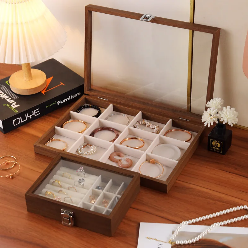

Деревянная коробка для браслетов, ретро пылезащитные коробки для хранения колец, прозрачная стеклянная витрина для сережек, органайзер для ювелирных изделий, витрина, подарки