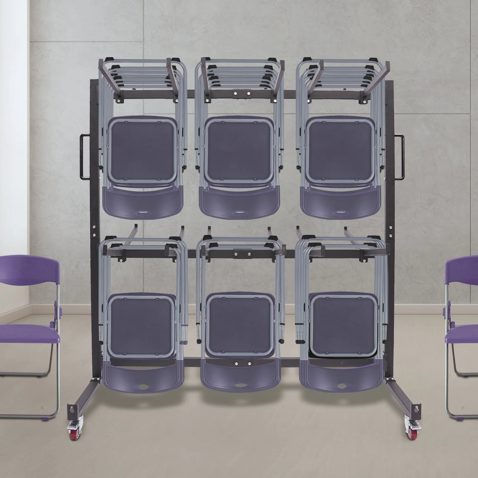 Folding Table Chair Cart Storage Rack 84 Chairs Capacity Heavy Duty Trolley on Wheels with Brakes, Q235 Steel Spray Coated, Mobile Dolly Stand for School Church Hotel Event Use view 7