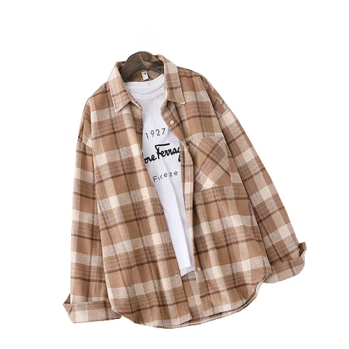 Women\'s Plaid Woolen Shirt Oversize Autumn Thick Warm Plaid Blouses And Shirts Winter Oversized Women Woolen Shirt Thicken