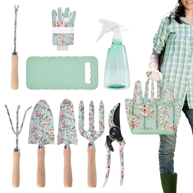 rose-patterned-gardening-tool-set-10pcs-floral-pattern-garden-hand-tool-with-organizer-bag-rake-weeder-shovel-fork-pad-gloves