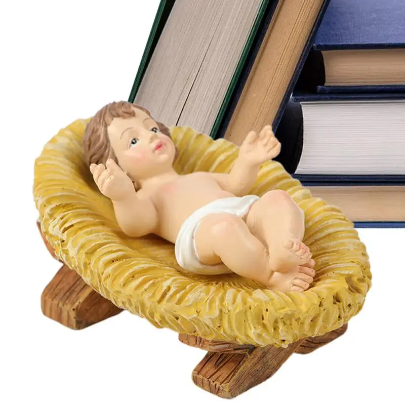 Baby Jesus Figure Manger Resin Nativity Sculpture Baby Jesus Christ In Manger Figurines Nativity Scene For Christmas Indoor