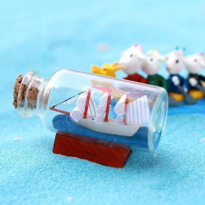 New Hot Sailing Boat In Bottles Miniatures Fairy Garden Glass Decoration Figurines Drift Bottle DIY Desktop Home Decoration