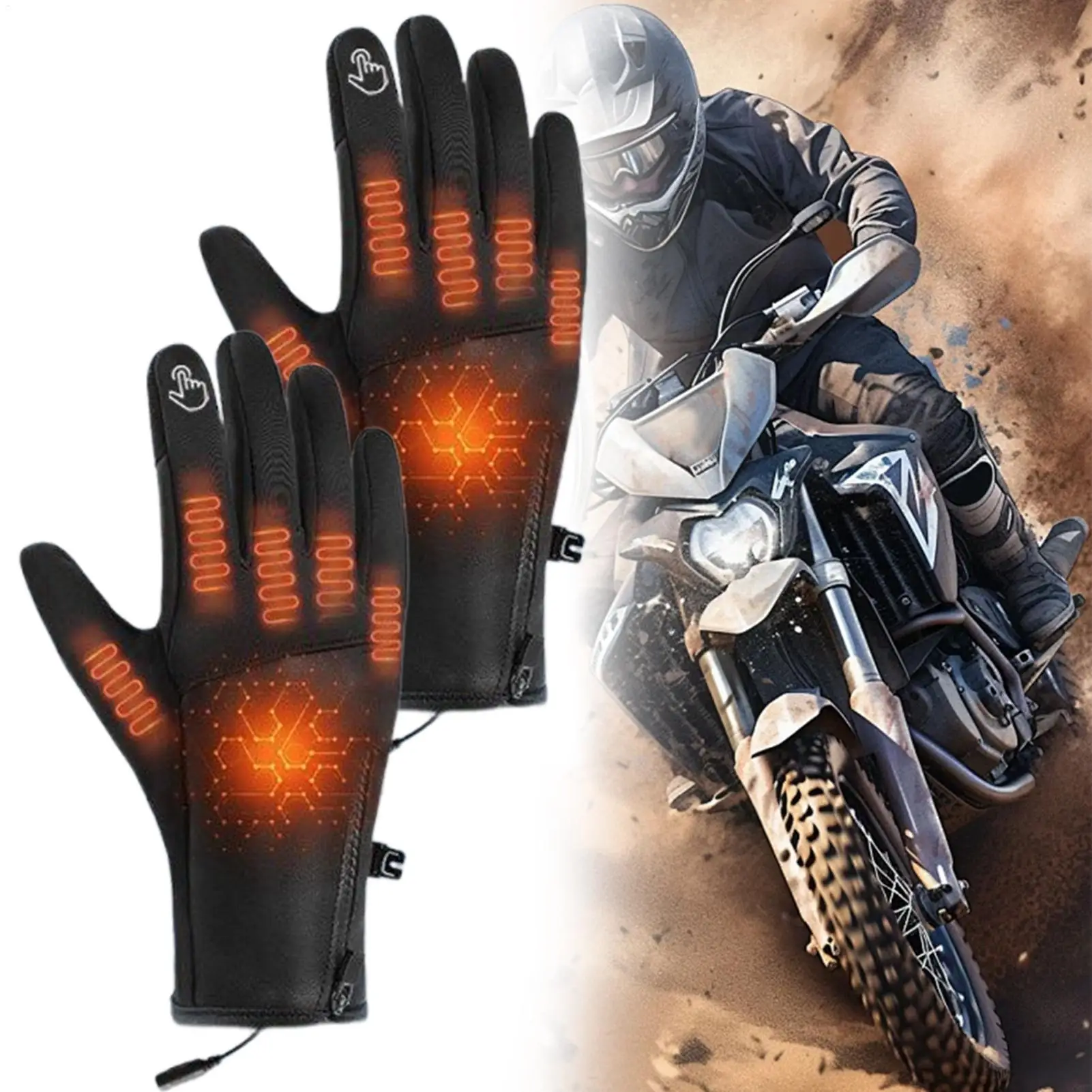 USB Heated Gloves for Men, Windproof Touchscreen Warm Mittens for Skiing Snowboarding Cycling Fishing Hunting Climbing
