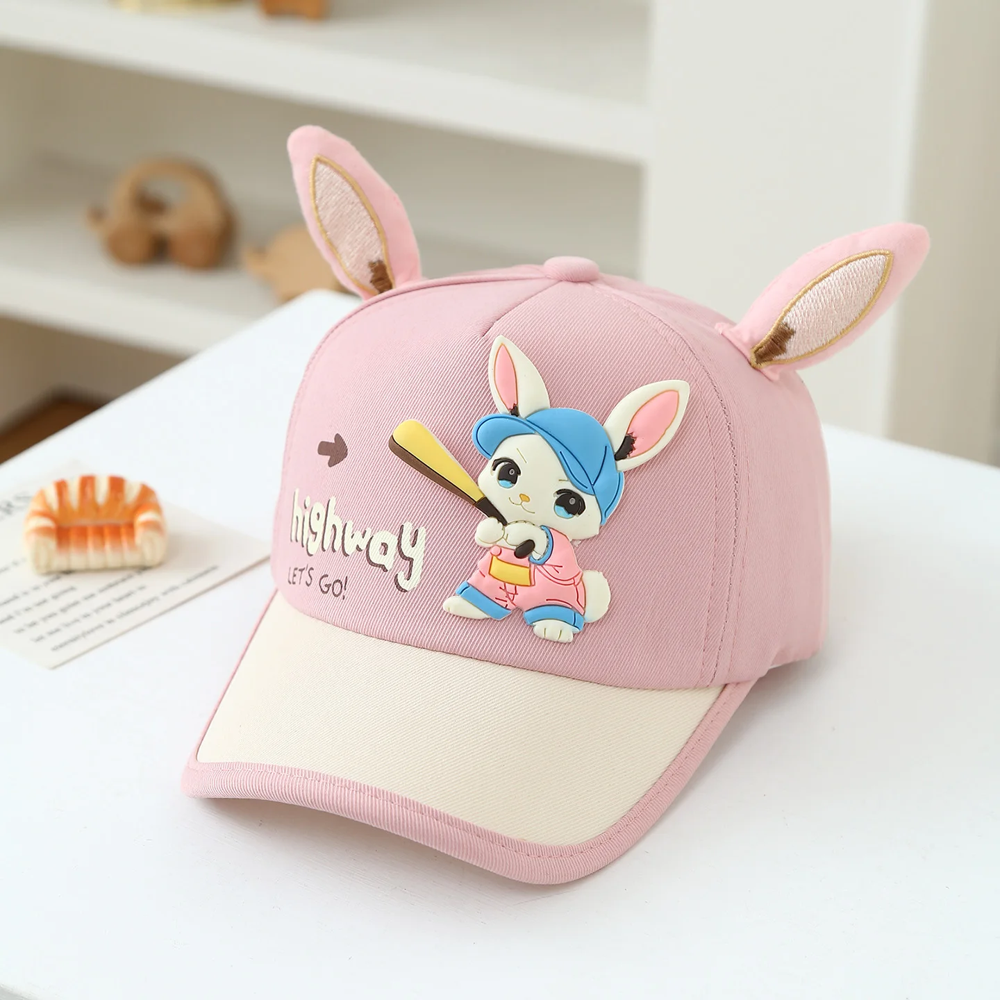 

Cartoon Baseball Bunny Children's Baseball Cap with Printed Letters, Spring/Summer Style, 3D Ears, Baby Casual Sun Hat