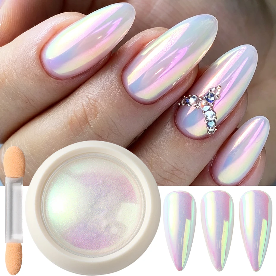 Aurora Neon Meerjungfrauen-Nagelpuder Perlglanz-Schiller-Effekt Chrom-Puder Pigment Nagelkunst-Dekoration Nagelzubehör