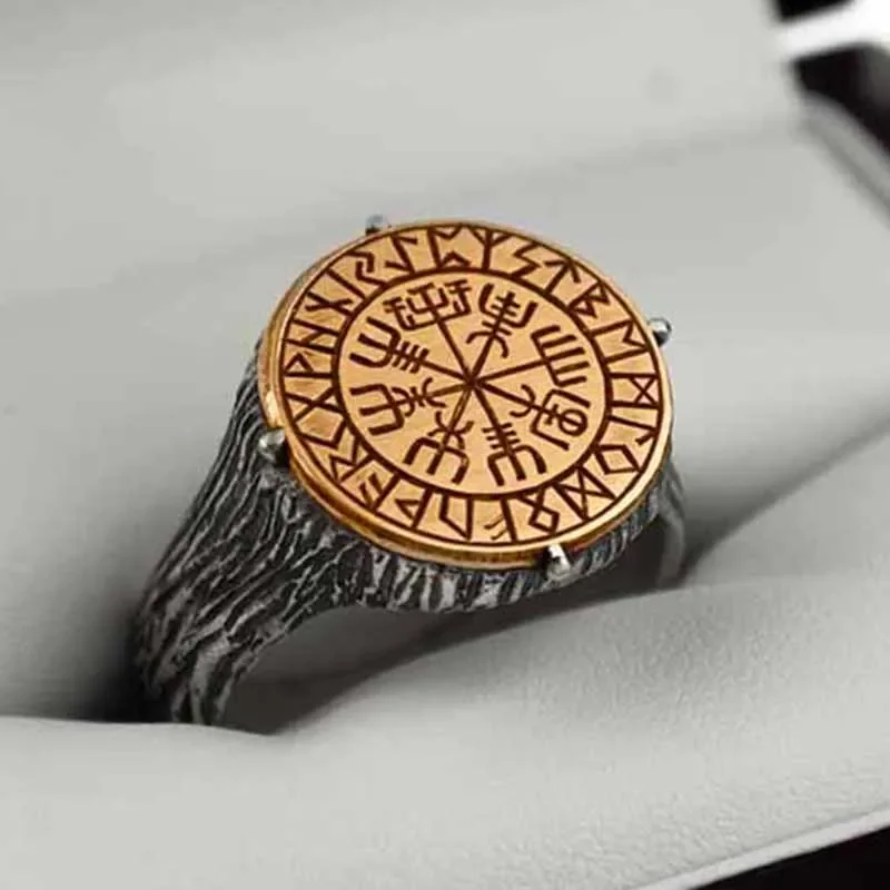 Stainless Steel Dropshipping Compass Gold Viking Gold  Compass Ring Luxury Personality Fashion Lucky Anel for Men Gift Jewelry