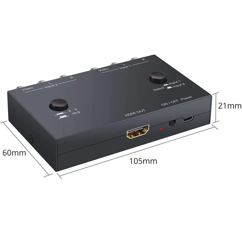 Dual Port  Av To Hdmi Converter Av Switchs Rca To Hdmi Adapter Support 16:9/4:3 Pal/Ntsc Compatible With Wii N64 Ps1 Ps2 Ps3 Vhs