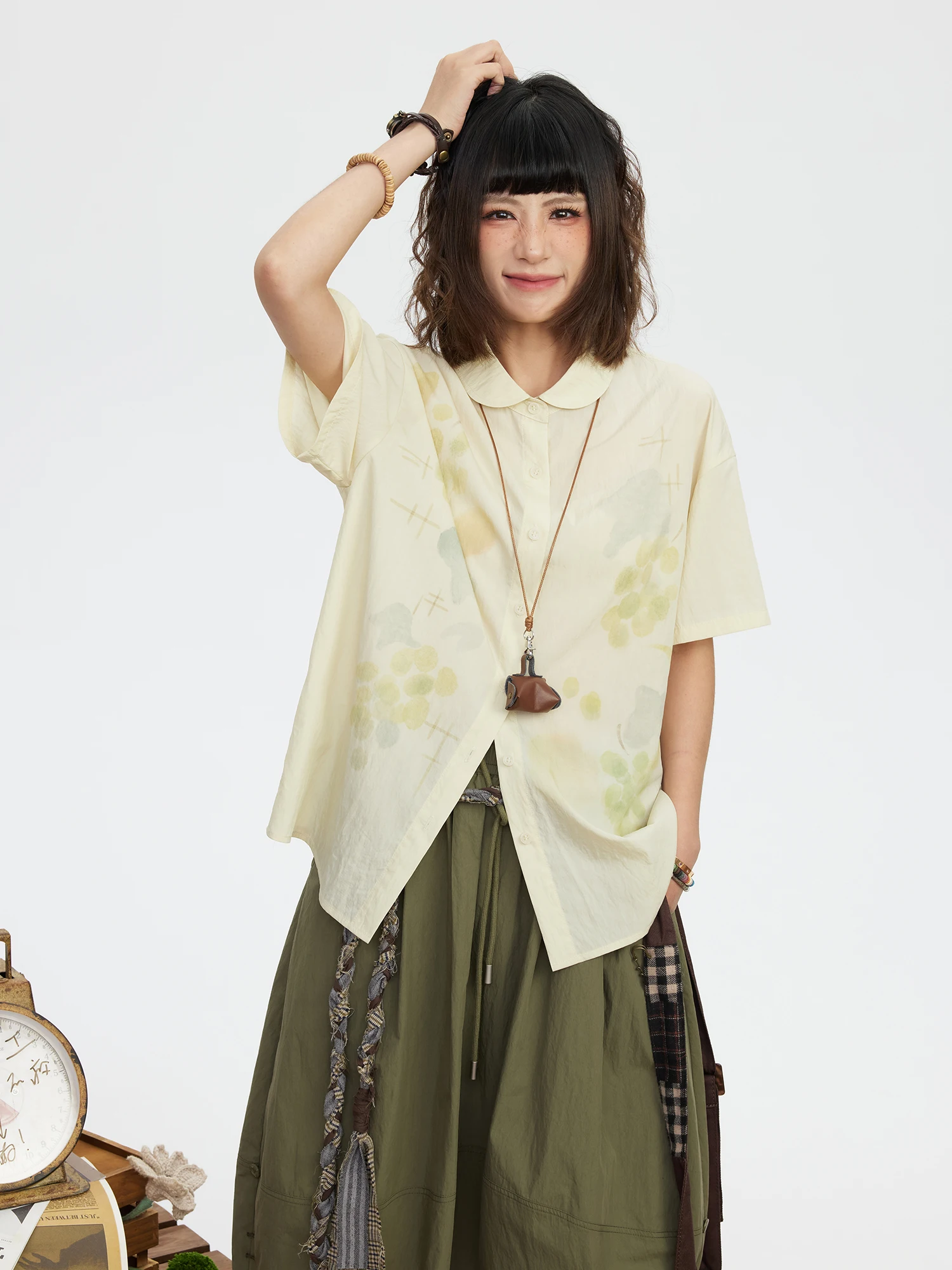 

Оригинальная летняя женская повседневная блузка свободного покроя с акварельной лозой и рисунком шелковой смеси irt с ручной росписью и принтом ort Sve