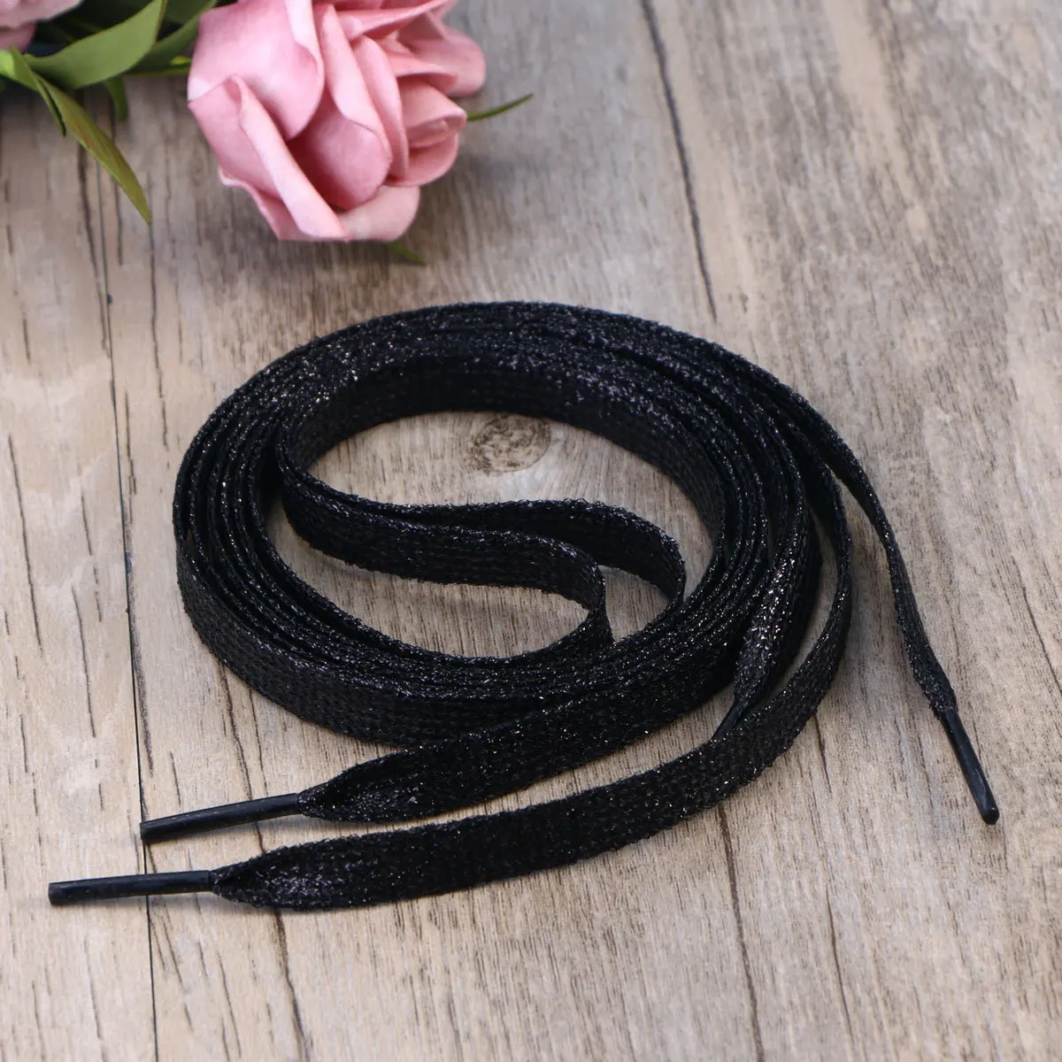 Cadarços planos coloridos com glitter, 1.1m, para tênis, sapatos esportivos de lona, presente, cadarços pretos com glitter