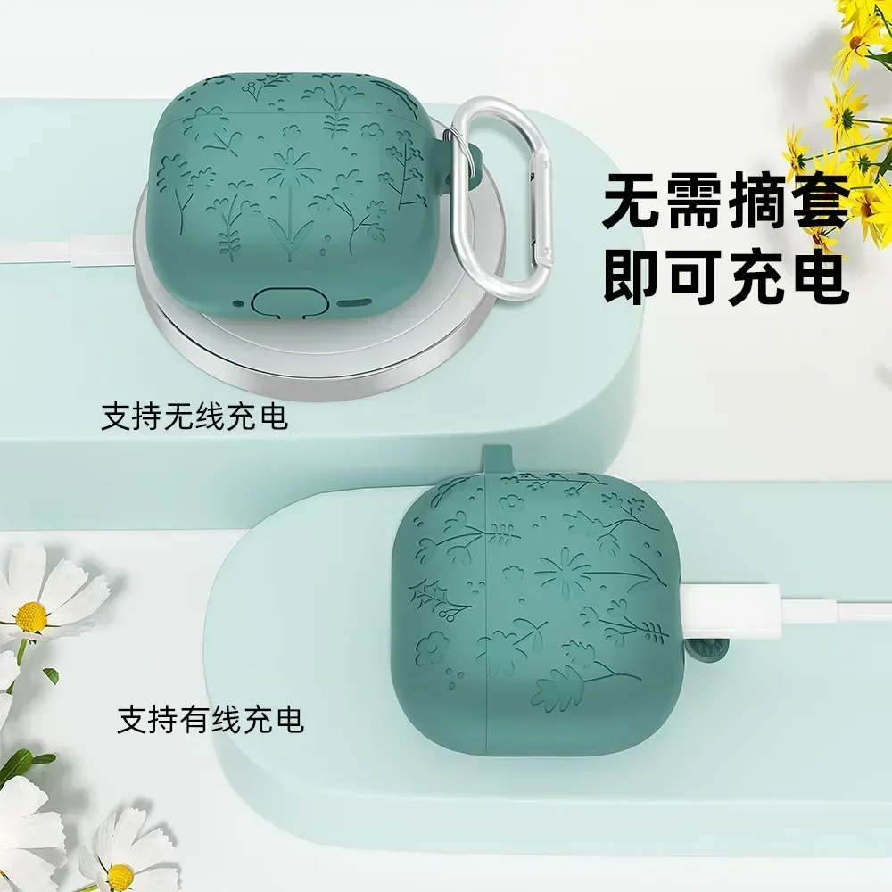 Earphone Case for Airpods 4 Flower Pattern Silicone Shockproof Cover for Apple Airpods4 2024 Cases with Keychain Accessories image 3