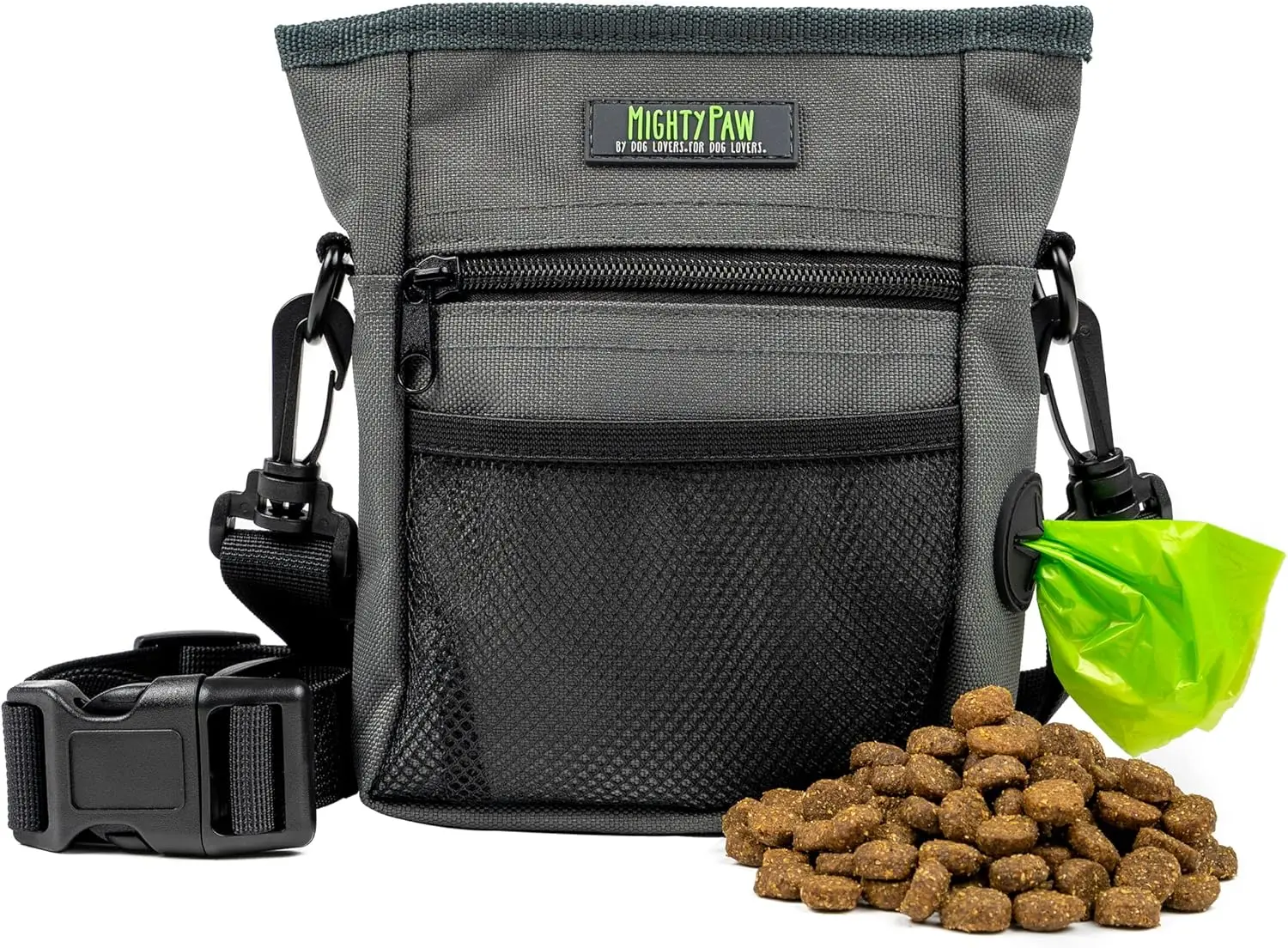 

No Spill Magnetic Clasp Dog Treat Pouch - Hands-Free Training Bag with Poop Holder for Walks