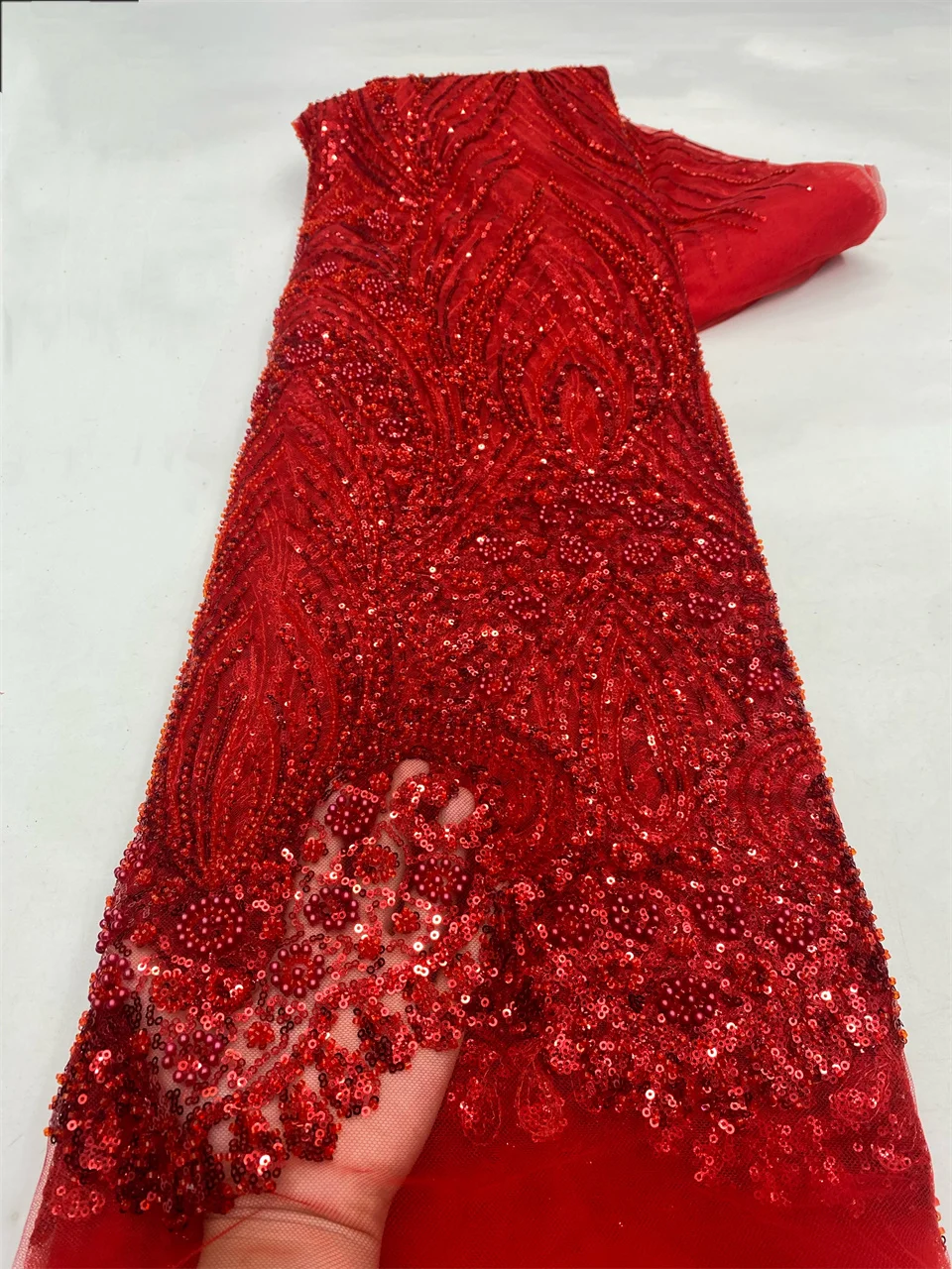 

African Lace Fabric 2026 Sequins Tulle Evening Dresses for Women Embroidery French Fashion Mesh Fabrics Cloth Sewing XB577601