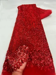 African Lace Fabric 2026 Sequins Tulle Evening Dresses for Women Embroidery French Fashion Mesh Fabrics Cloth Sewing XB577601