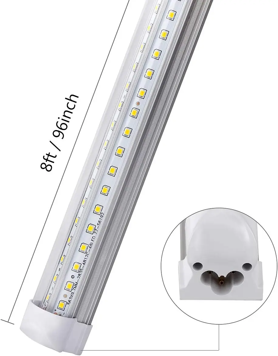 Daylight White, Clear Cover,V Shape T8 Integrated 8 Foot Led Tube Light