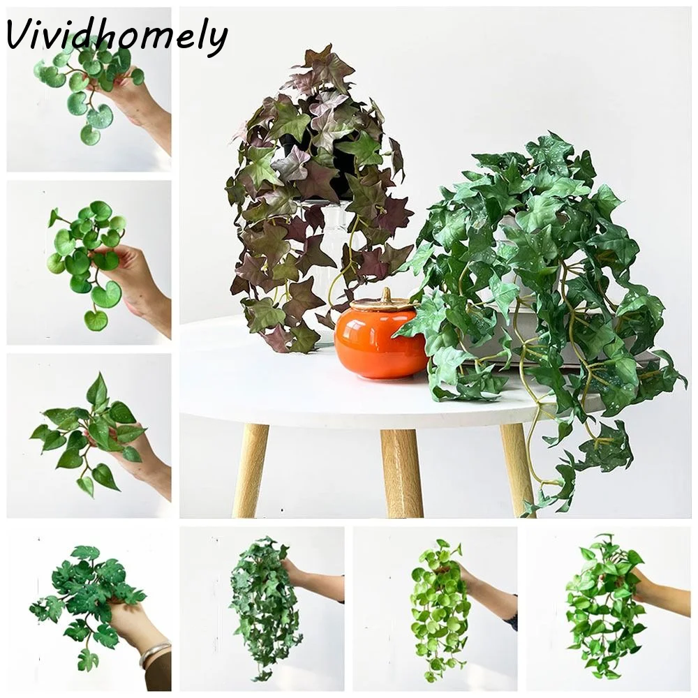Plantes artificielles douces en herbe de cuivre, fausses feuilles de lierre réalistes faites à la main, mini bouquet mural pour bureau