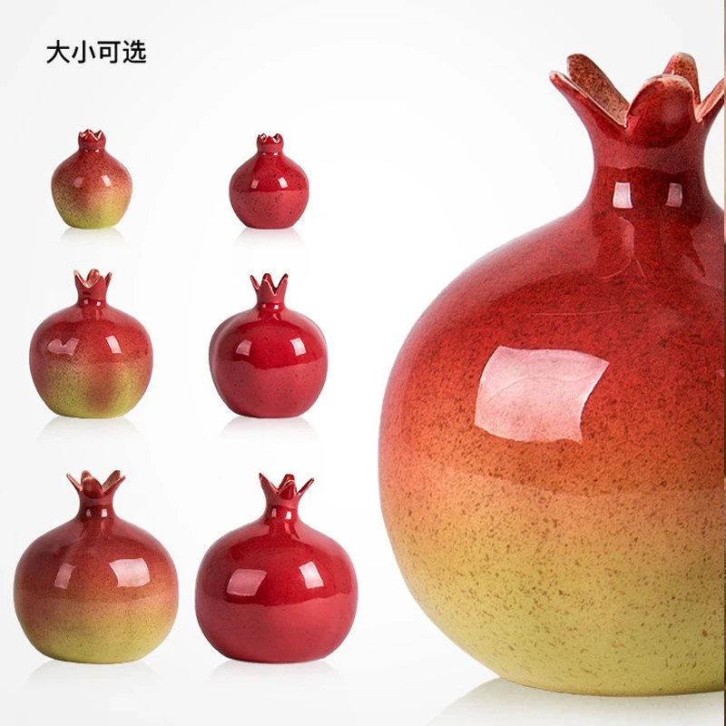 Red Pomegranate Ceramic Vase Ornaments Living Room Flower Arrangement Luxury Dining Table Wedding Decoration Dried Flowers