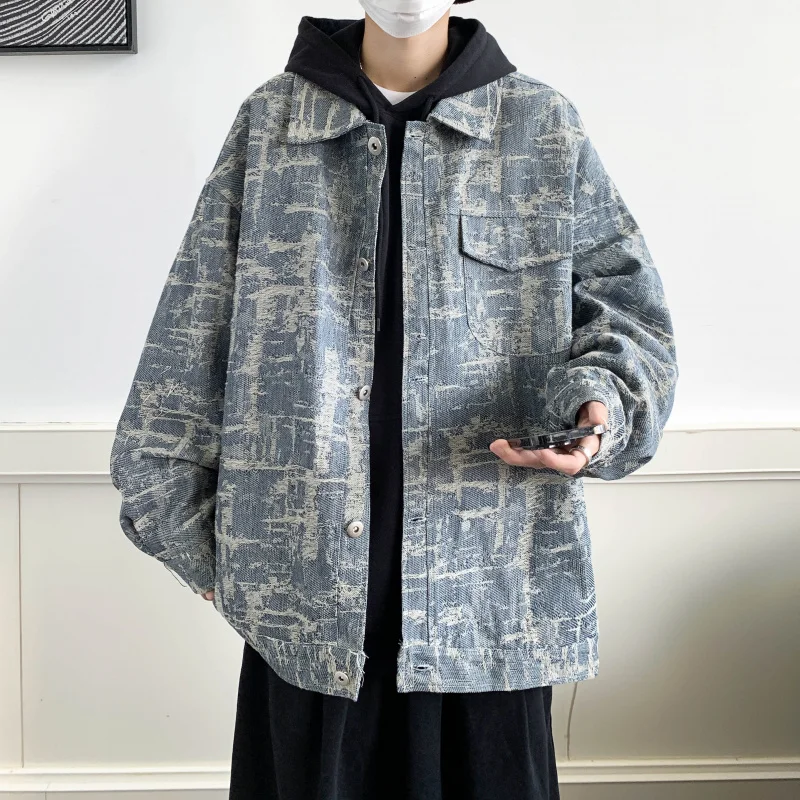 

New Faion Pure Color Hong Kong Sle Men's Jaet Casual Large Size Denim Coat Couple's Sle Spring Autumn Loose Fit