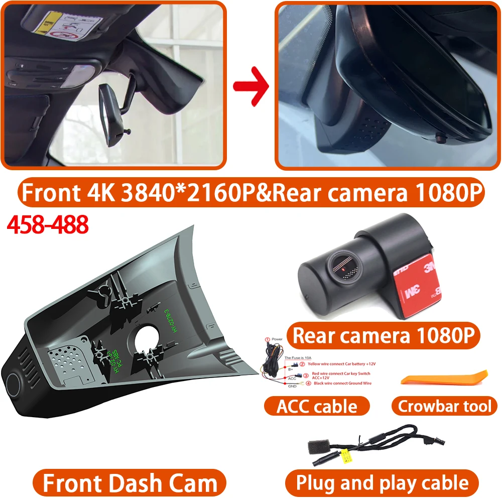 Videorecorder 4K DVR Dashcam Wifi Camera 170° voor Ferrari 296 488 458 F8 Italia Speciale Spider Roma SF90 Stradale °   Groothoek - afbeelding 1