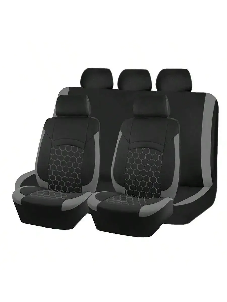 9PCS Universal Car Seat Covers Set With Airbag Compatibility Hexagon Quilted Design Black Pink