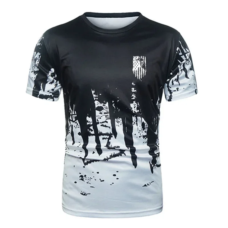 

Summer Gradient Short Sleeved T-shirt Digital Printing USA Eagle Casual Top Splashed Ink Design Fashion Men Clothing Street Wear
