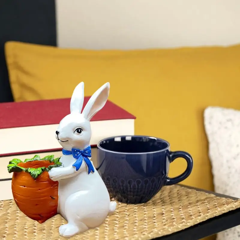 Rabbit Resin Figurine Pen Holder Desk Organizer Office Accessories Storage Desk Pencil Pot Holder For Desk Pen Craft Easter