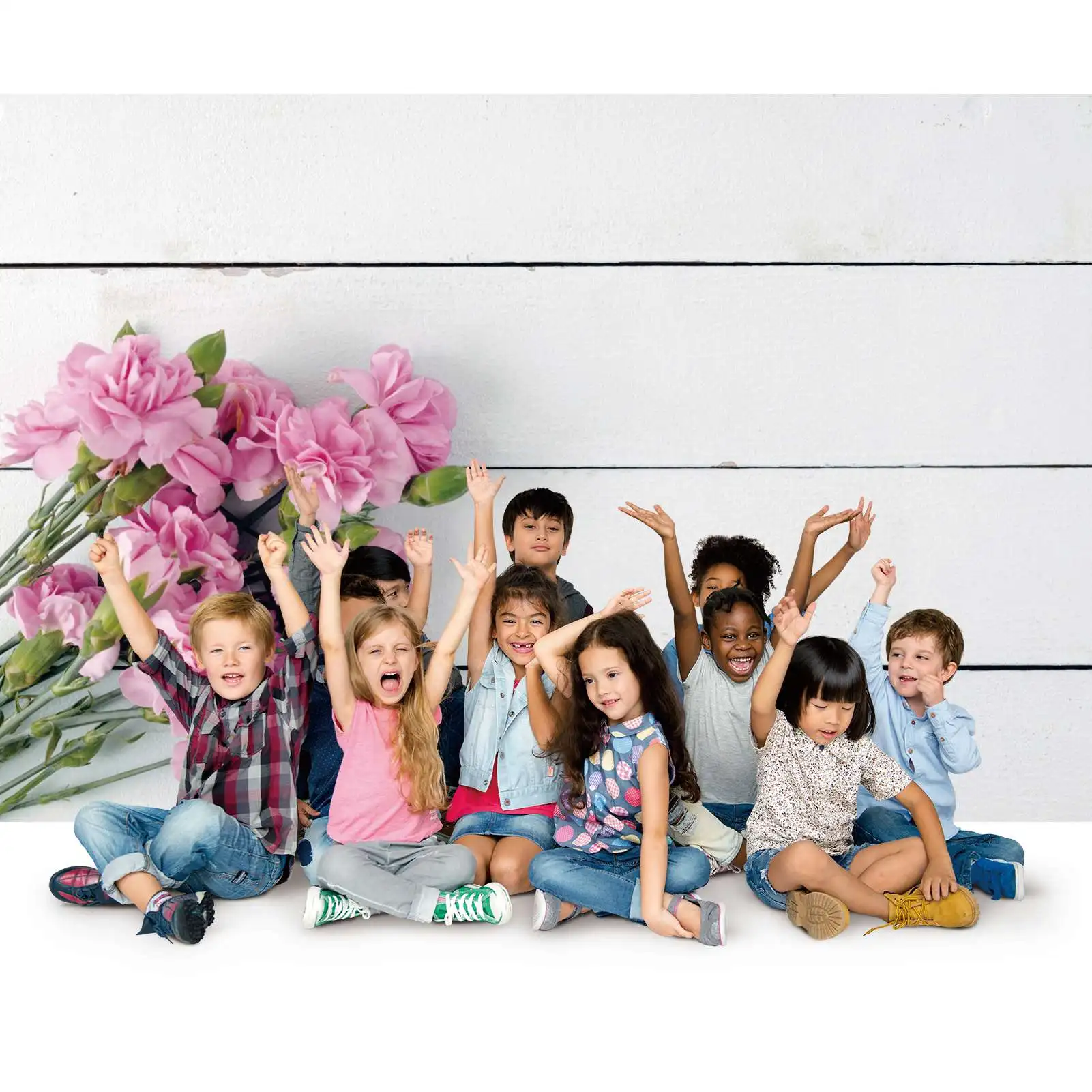 Frühling rote Blumenstrauß Kulissen Fotografie weiße Holzbrett Planken maßge schneiderte Kinder Photo booth Foto Hintergründe