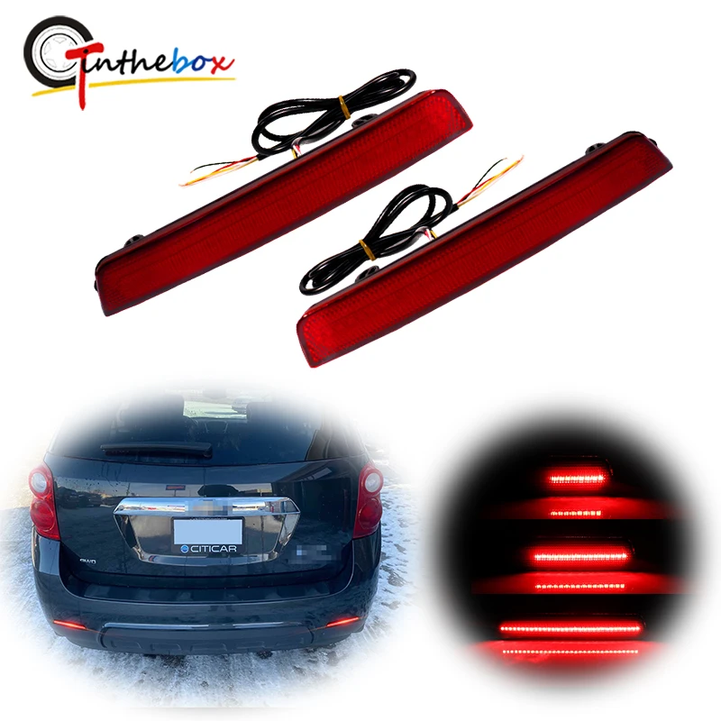 Luces reflectoras de parachoques trasero LED rojas para Chevrolet Equinox, freno trasero, luz antiniebla trasera y luz de señal de giro secuencial, 2010-2017