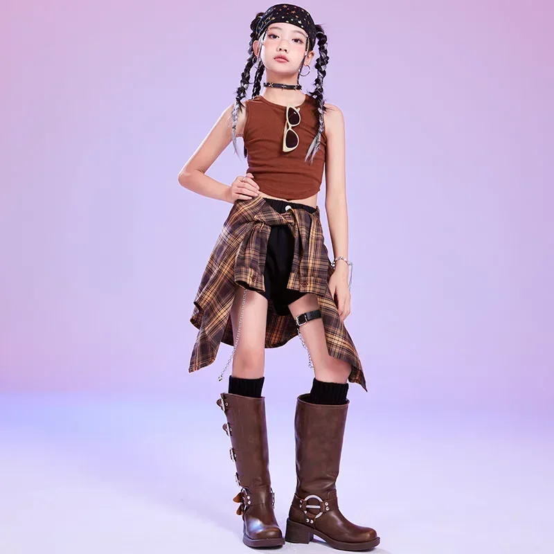 Mädchen Hip Hop Dance Outfit Kpop Leistung Kleidung Sets Kinder Street Dance Anzug Kariertes Hemd Outfits Kinder Jazz Bühne Kostüm