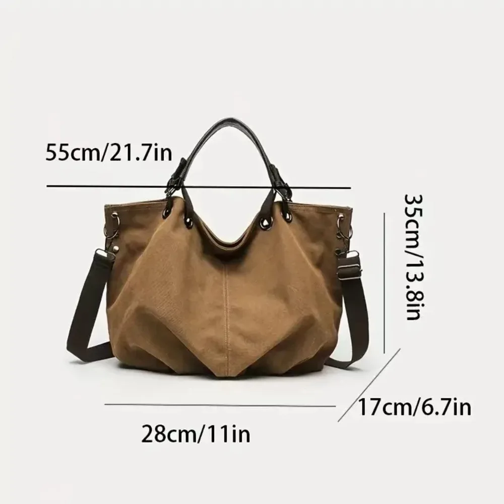 

Large Capacity Canvas Workwear Bag, Japanese Retro Tote Bag for Women, Commuting Handbag, Casual Style Student School Bag