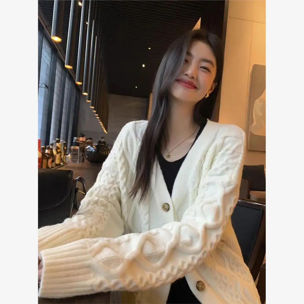 

Женский свободный вязаный открытый кардиган с v-образным вырезом, мягкий ленивый сарафан, осень-зима, новый корейский свободный свитер Jaet Ci Walk, верхняя одежда