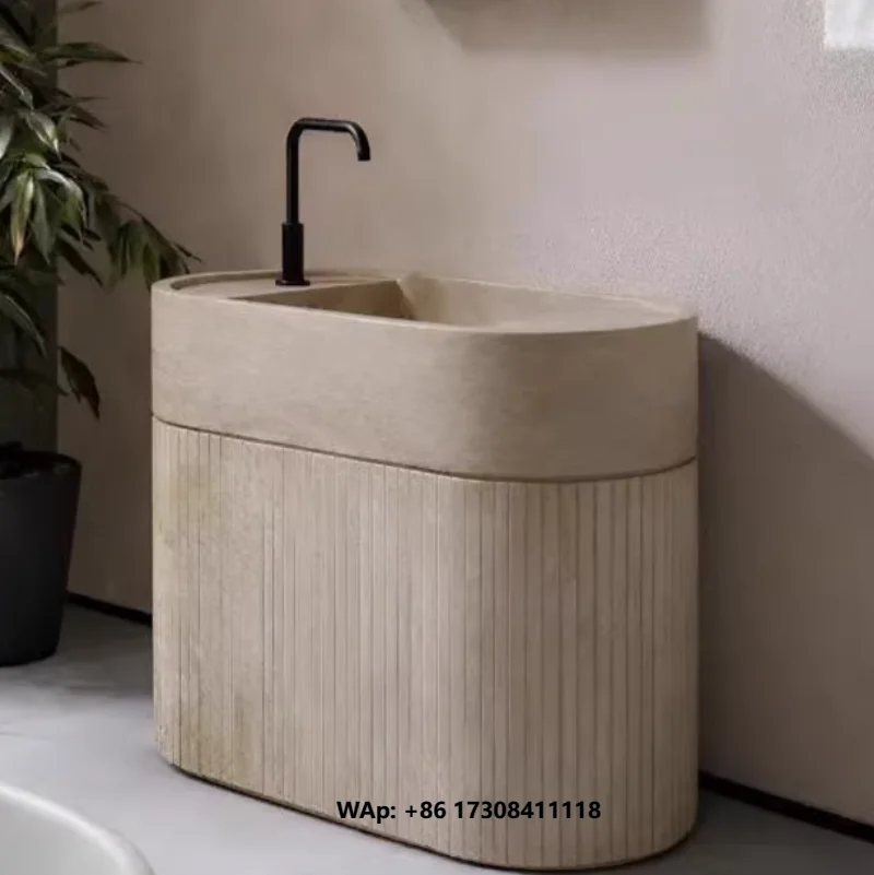 Natural Wabi Sabi Style Travertine Countertop Washbasin Designer Art High-end Travertine Marble Bathroom Wash Basin
