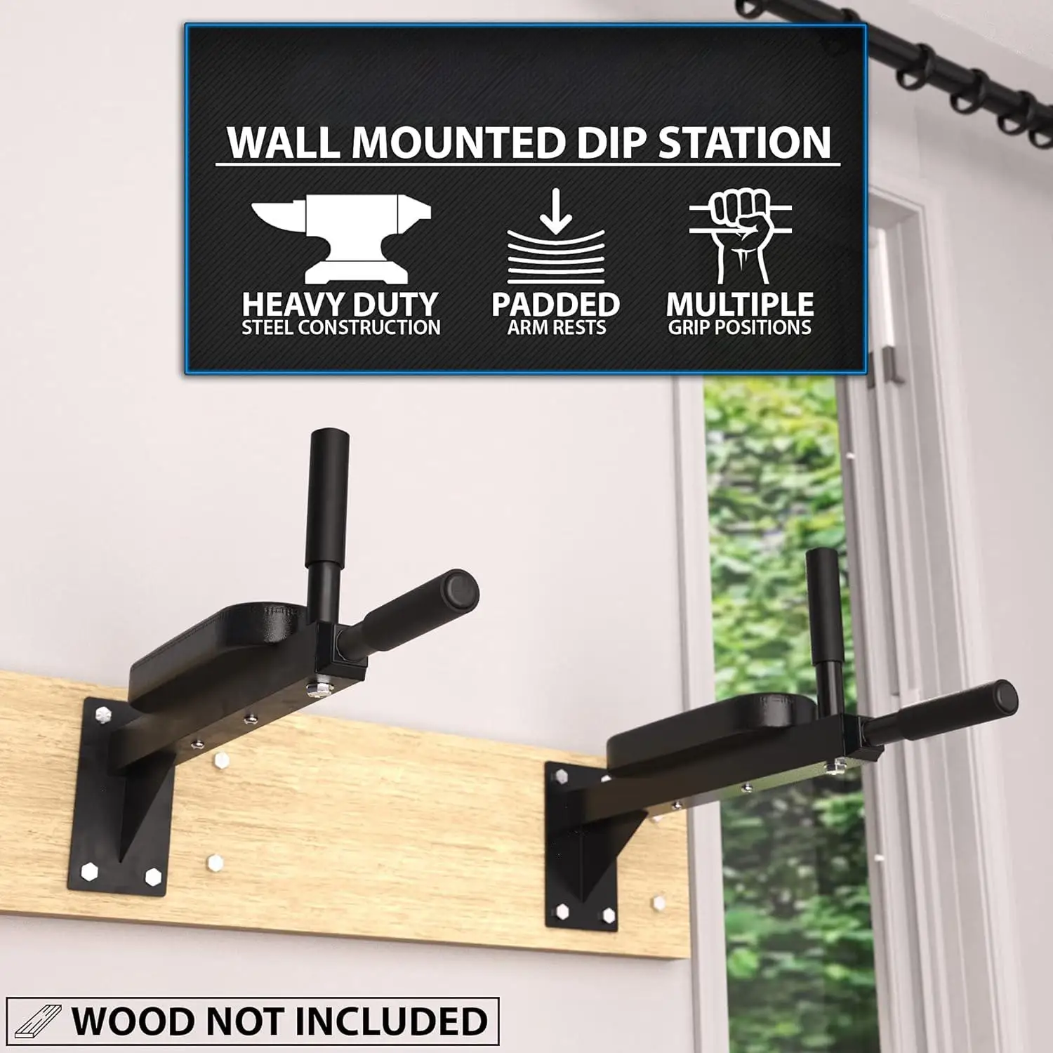 Wall Mounted Dip Station Upper Body Fitness Training Wall Mount Pull up Bar Chin up Bar