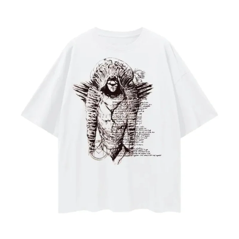 Dark Horror Fear and Hunger T-Shirt Vintage Sketch Monster Manuscript Print Indie RPG Game Unisex O-neck Casual Short Sleeve Tee