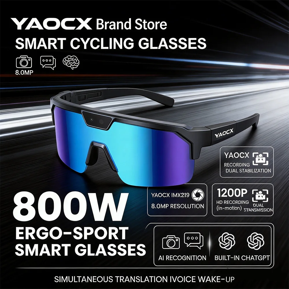 

Lightweight Smart Cycling Glasses New Tech UV Protection Bluetooth Call Music AI Voice Assistant 800W Camera Sunproof Eyewear