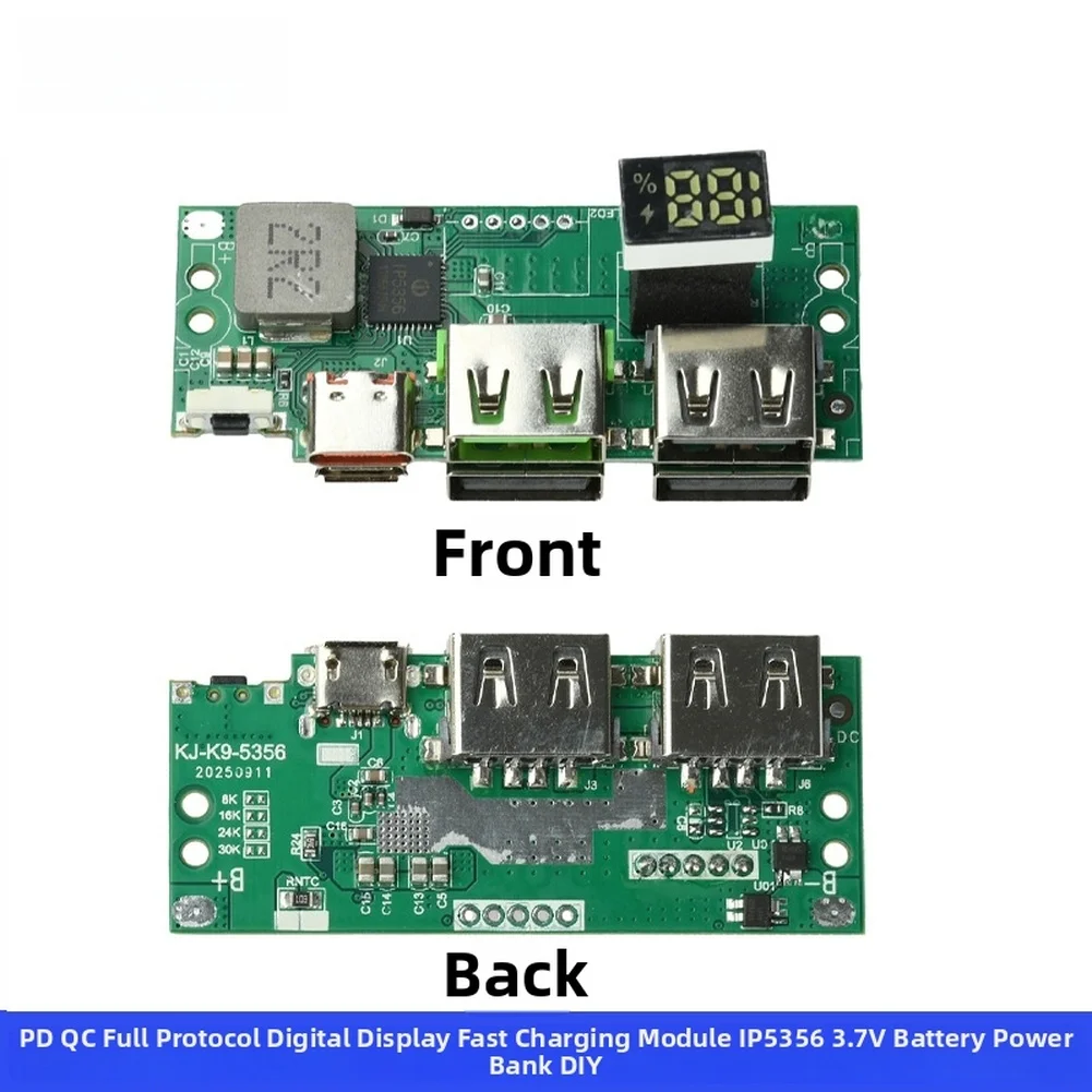 IP5356 Control Chip Module for DIY Power Banks Supports PD QC Fast Charging Digital Display 6 Output Ports Green