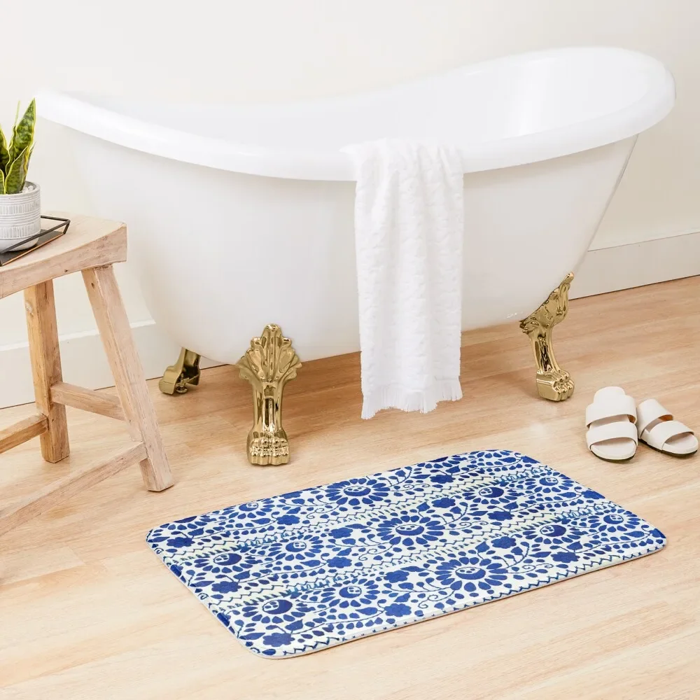 

Mexican Blue Flowers Bath Mat Carpets For Bathroom Non-Slip Shower Mat