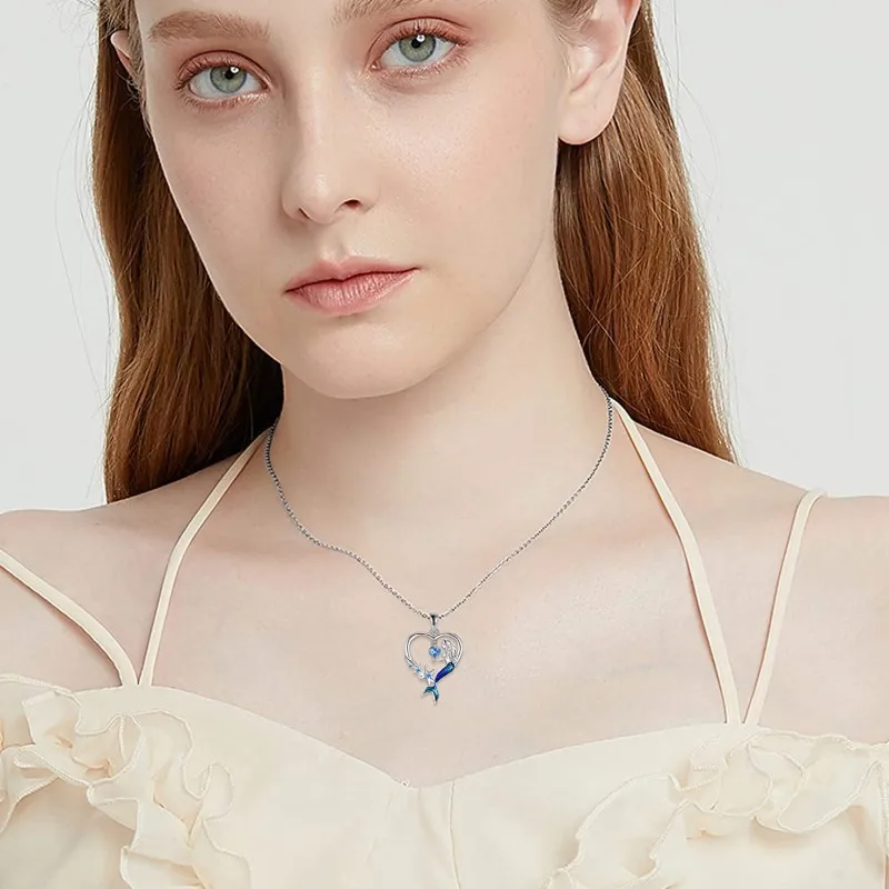 European American New Mermaid Blue Pendant Fashion Exquisite Starfish Necklace For Female 925 Silver Necklaces Jewelry KOFSAC