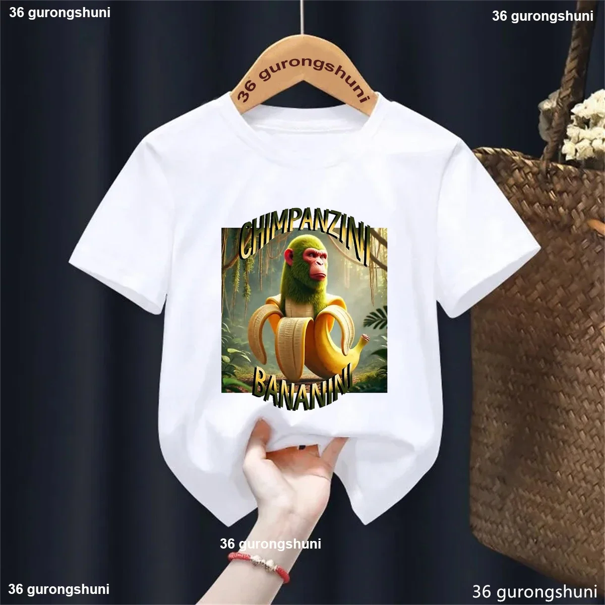New Italian Brainrot Chimpanzini Bananini Monkey Graphic Printed T Shirt Girls/Boys Funny Kawaii Kids Clothes Soild T-Shirt