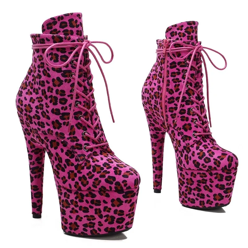 

Auman Ale New 17CM/7inches Leopard Upper Sexy Exotic High Heel Platform Party Women Ankle Boots Pole Dance Shoes 032