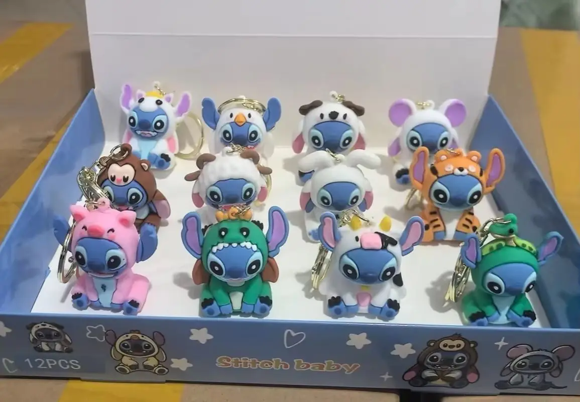 

Hot Sale 12pcs Set Stitch Chinese Zodiac Signs Surprise Blind Box Cartoon Keychain Decoration Ornament Pendant Kids Toy Gifts