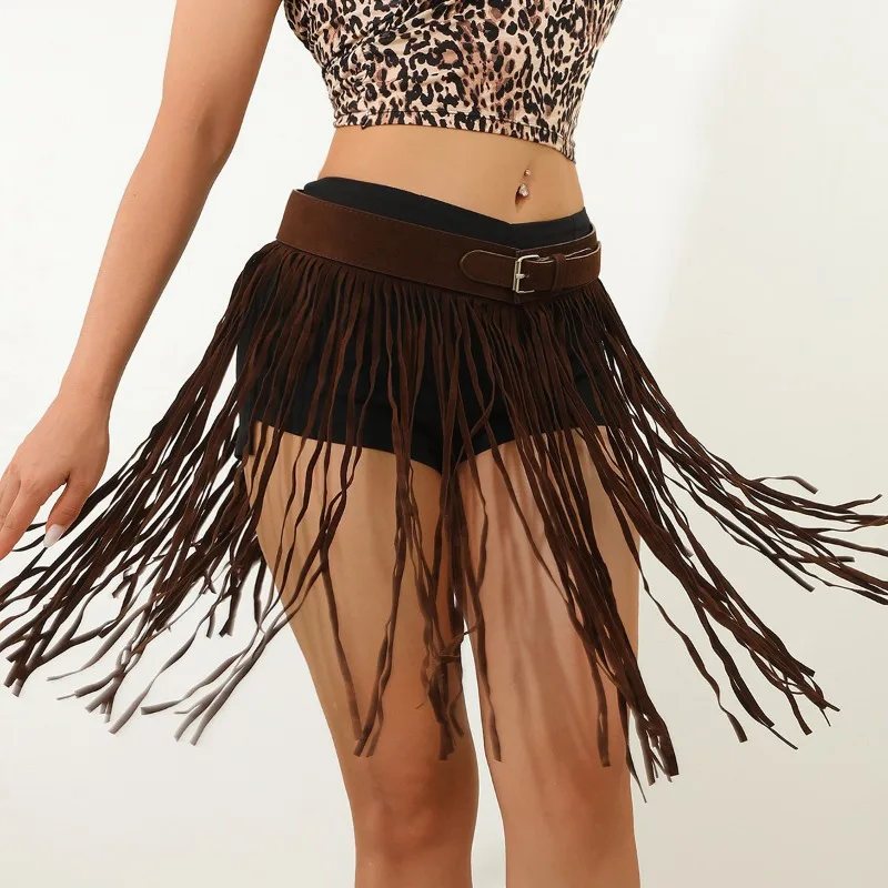 Spring Summer Tassel Leather Corset Belt Accessory Women's Solid High Street Fringe Scarf Belt Edgy Chic All-match Outfit