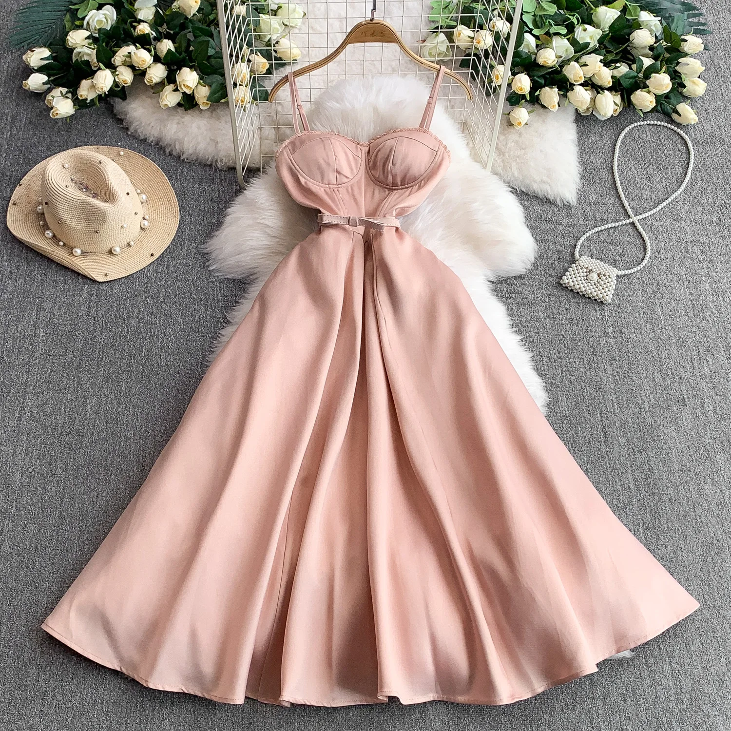 Élégant Vintage Chic satin ceintures dentelle mince français soirée femmes plage haute rue vêtements robes de cérémonie