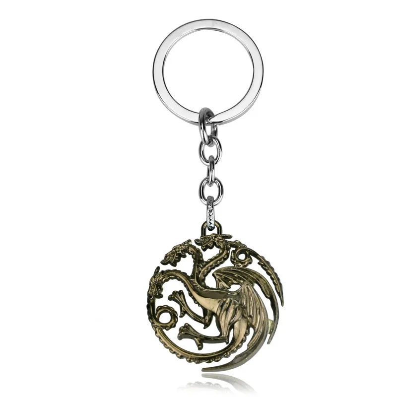 House Targaryen Badge Keychain Wolf Head Drodon Rhaegal Blood Dragon Stark Family Winterfell Hollow Pendant Gift Trinket