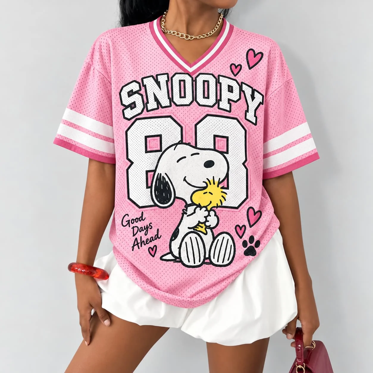 Snoopy Vintage Sport T Shirt Women Kids V Neck Cartoon Graphic Jersey Top Casual Unisex Summer Streetwear Matching Couple Outfit