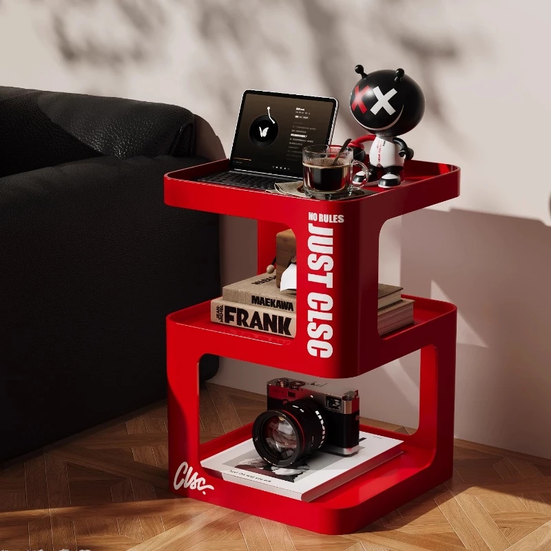 Modern Industrial Side Table Multi-Functional Bedside Organizer Creative Small Space Sofa Accent Table Living Room Storage Shelf