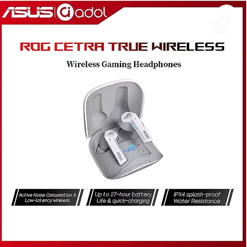ASUS ROG Cetra True Wireless white (Wireless), gaming headset, White ASUS ROG Cetra True Wireless Moonlight White